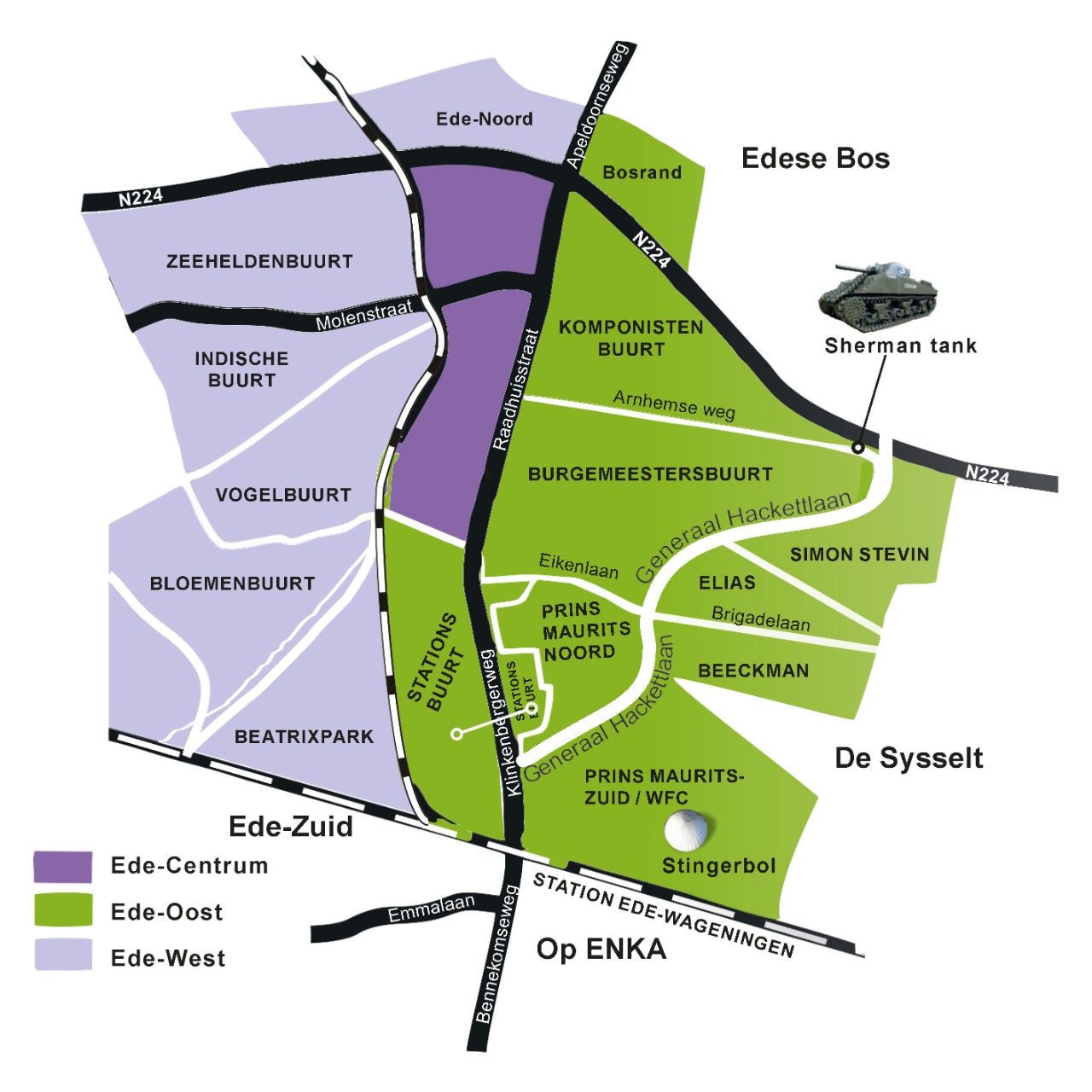 Wijk indeling van de gemeente de roze wijken behoren bij Ede Oost